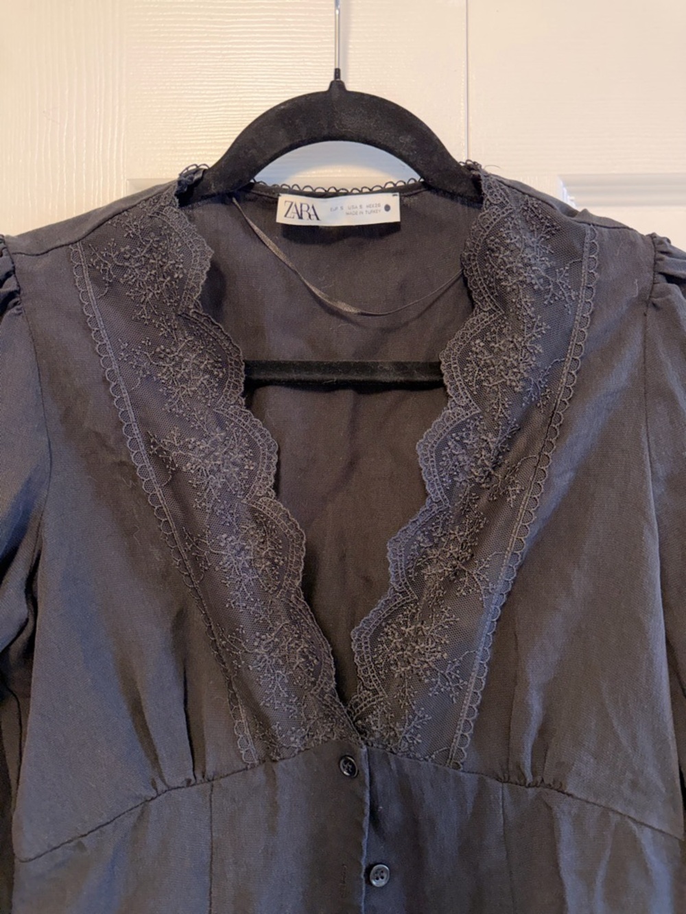 Zara Black Lace-Trim Button-Front Tunic Dress, Size S - Picture 2 of 10